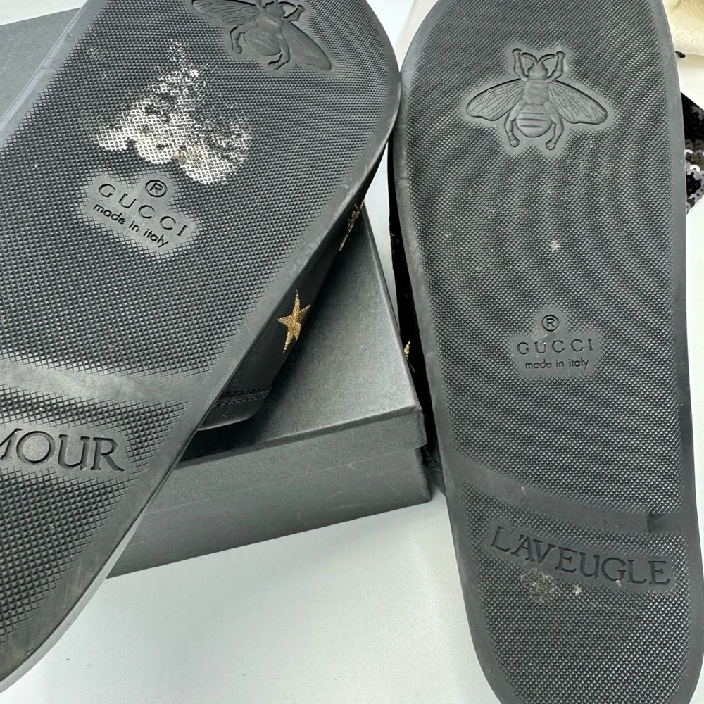 Gucci mules 8/Eur-41/US unisex Black leather Bee detail, horse shoe hardware. - Picture 5 of 7